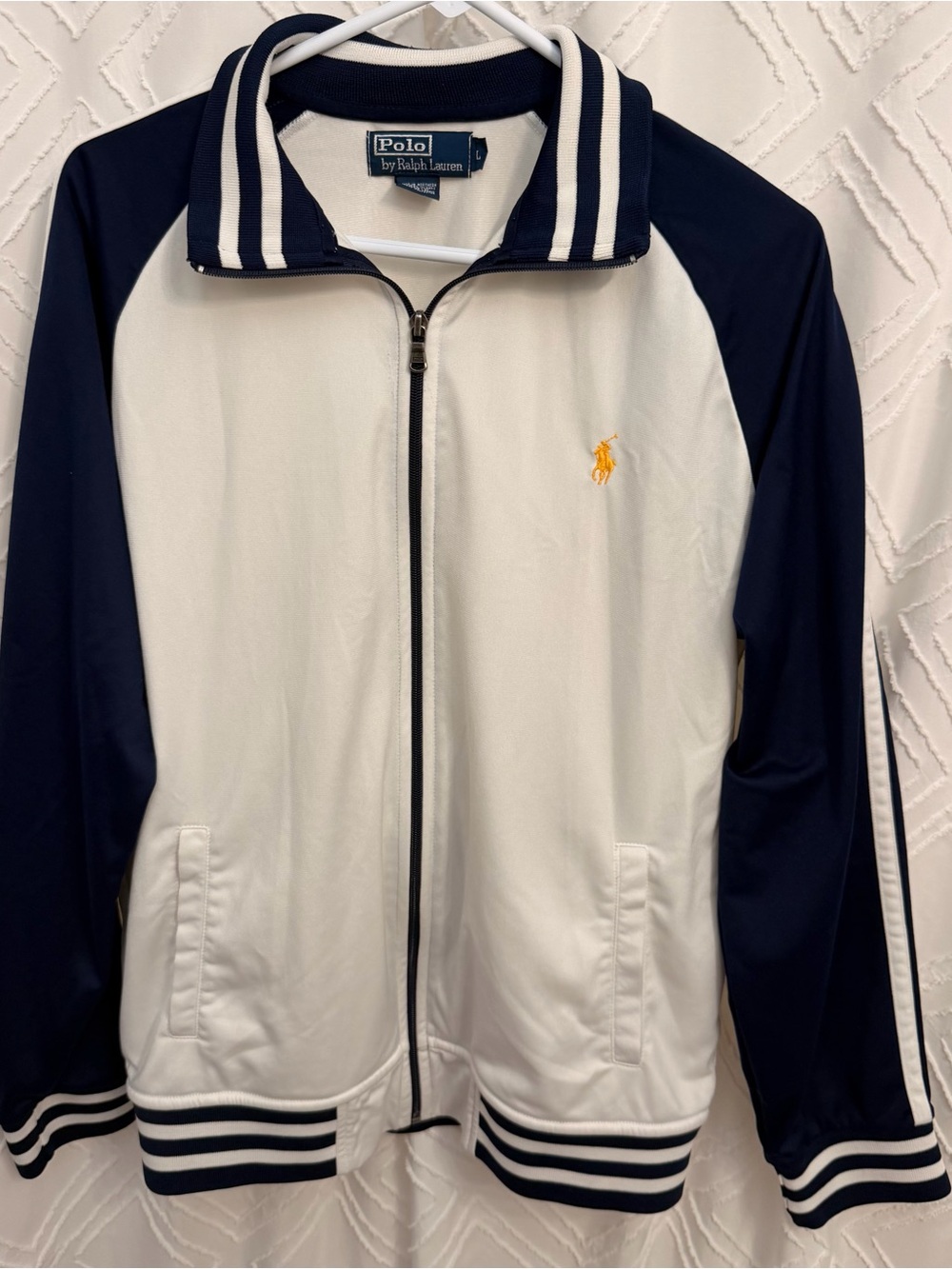 Ralph Lauren White and Navy Zip-Up Track Jacket